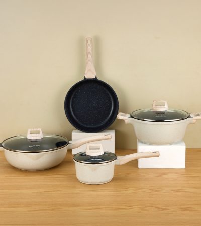 7pcs lack base white pot non stick cookware set without PTFE/PFOA suitable for all stoves
