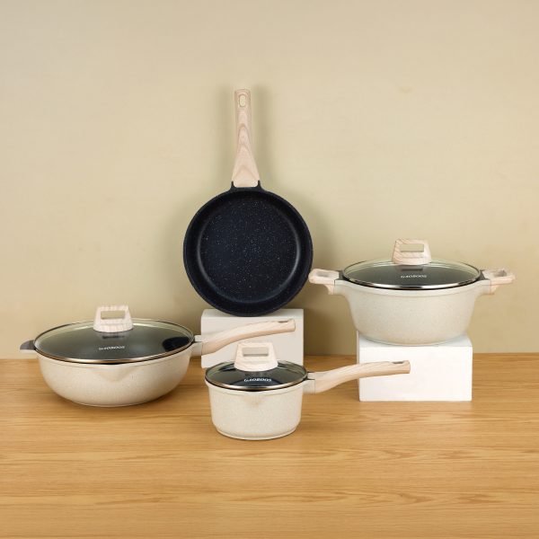 7pcs lack base white pot non stick cookware set without PTFE/PFOA suitable for all stoves