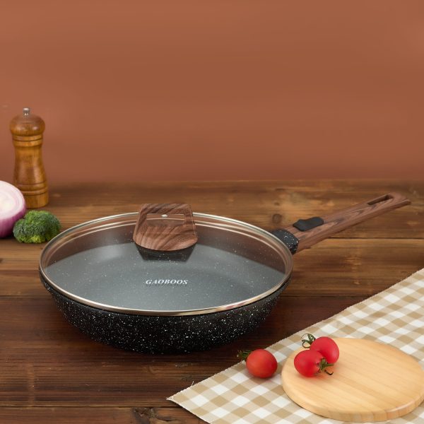 28cm Black color with white dots non stick frying pan detachable handle  Suitable all stoves